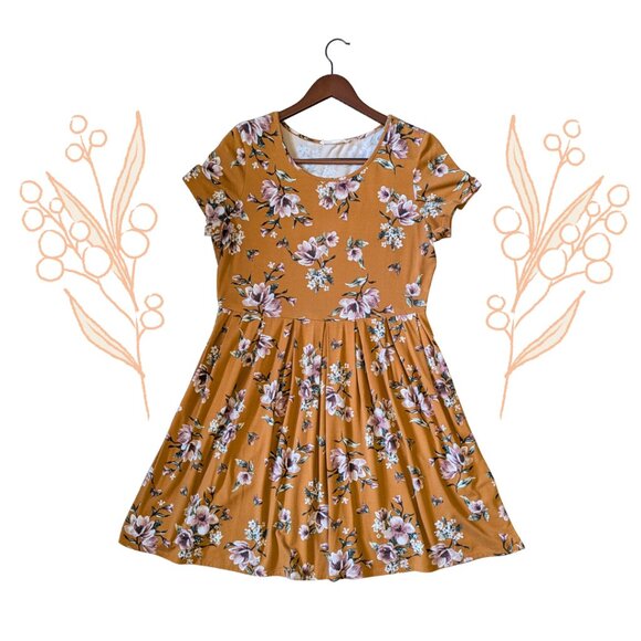 Floral Pleated Fit & Flare Dress - Picture 1 of 4